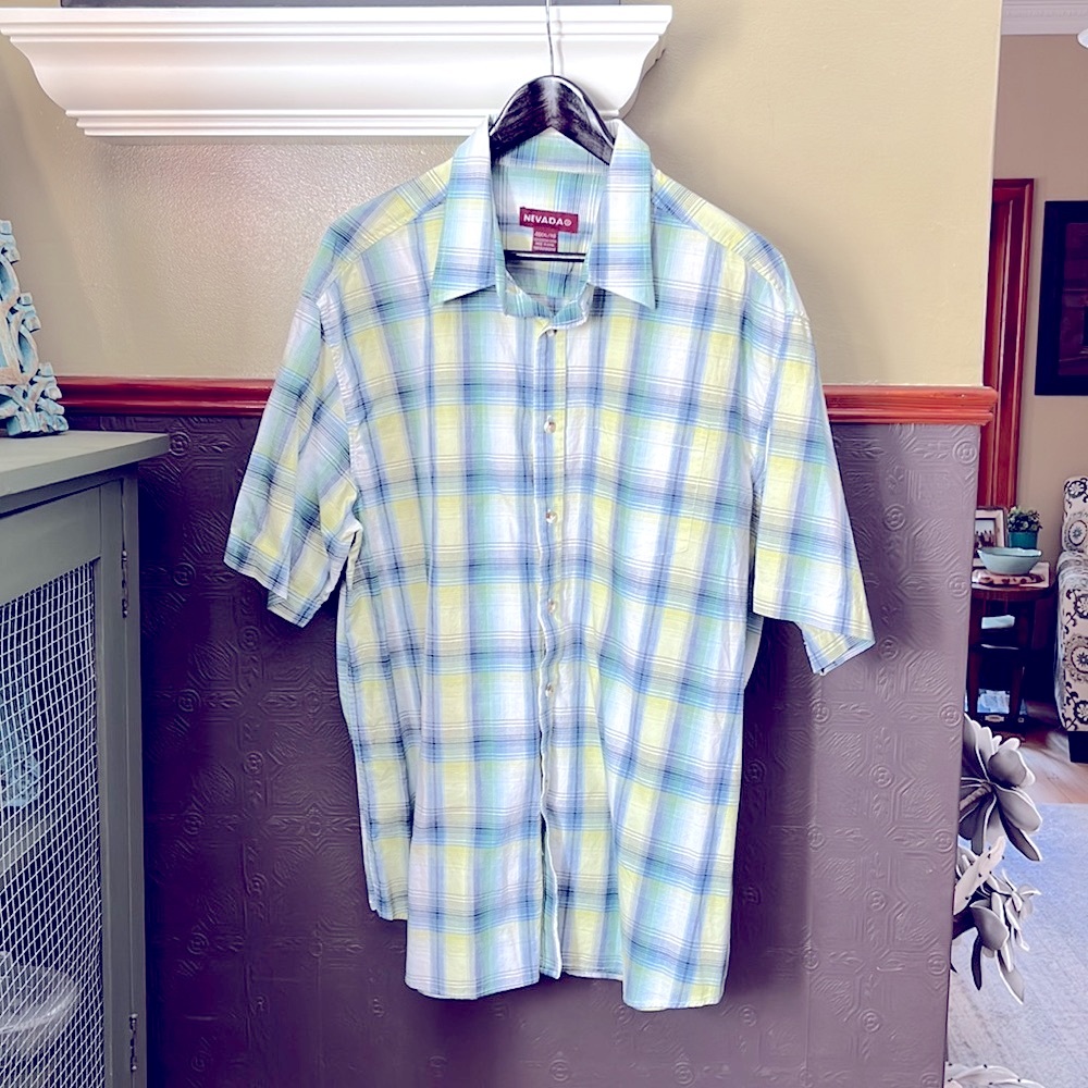 NEVADA Plaid XL Button down, short sleeve plaid shirt, good condition